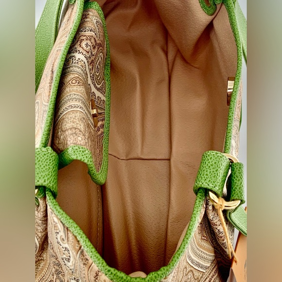 NWT Etro Milano Paisley Uncoated. Canvas & Lime Green Leather Trim Bag - Picture 11 of 16